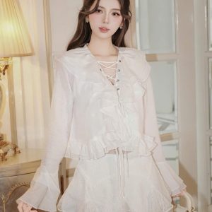 SET TRẮNG TIỂU THƯ ÁO BÈO + CHÂN VÁY NGẮN