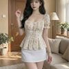 [MÃ SP] Áo Kiểu Hoa Nhí Vintage Cổ Vuông – Thiết Kế Peplum Tôn Dáng & Nhún Ngực Điệu Đà